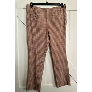 Women's Anthropology Essential Slim Tan &‎ Pink Plaid Pants size 14 Side Zipper